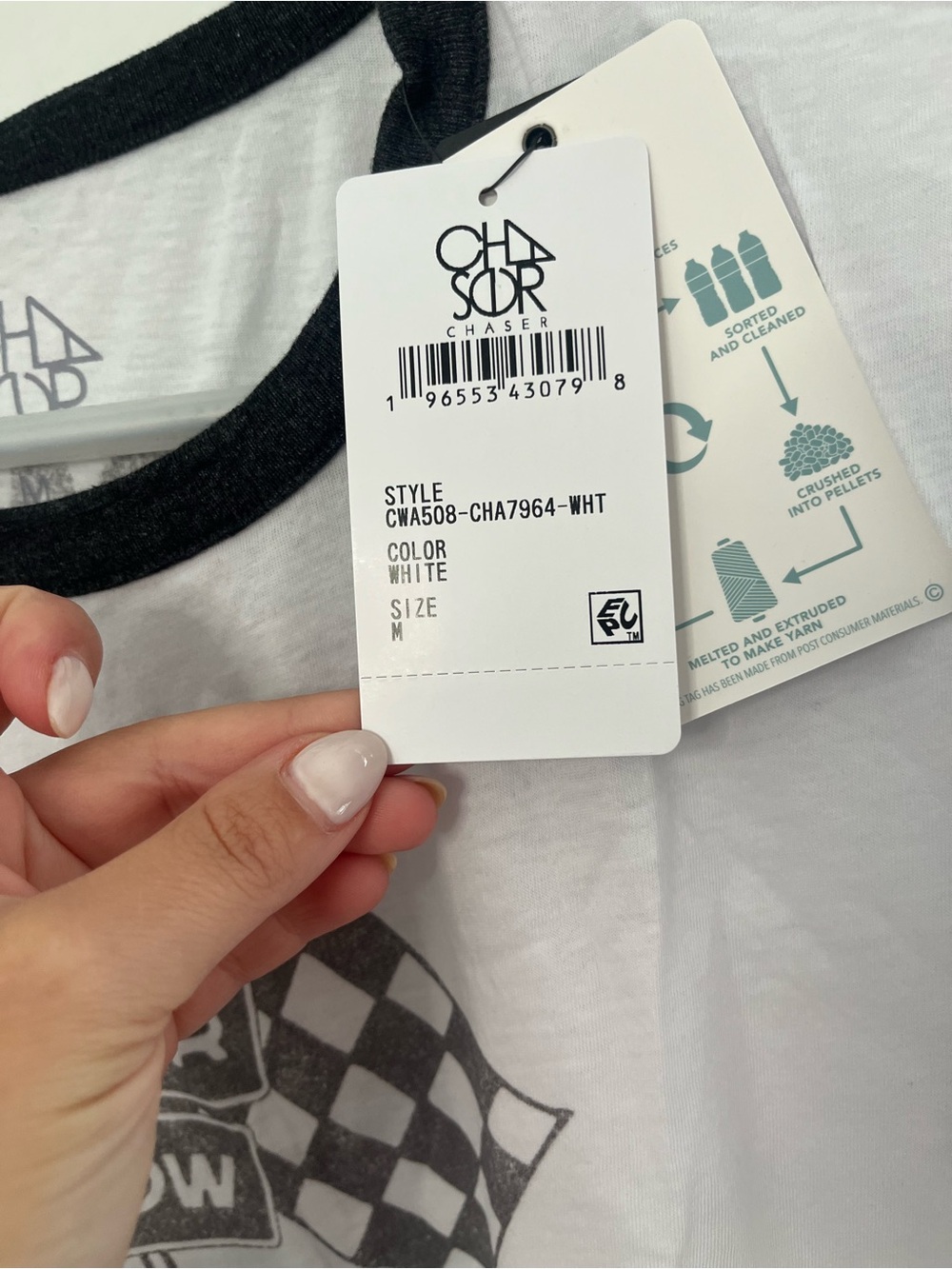 Chaser White Tee with Black Ringer and Racing Graphic - Picture 2 of 3